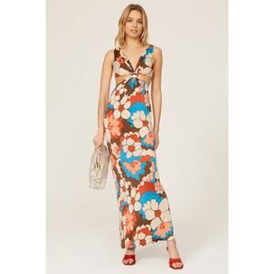 RONNY KOBO Women's Floral Printed Retro Mid Cutouts Scoop Back Dress Size Small